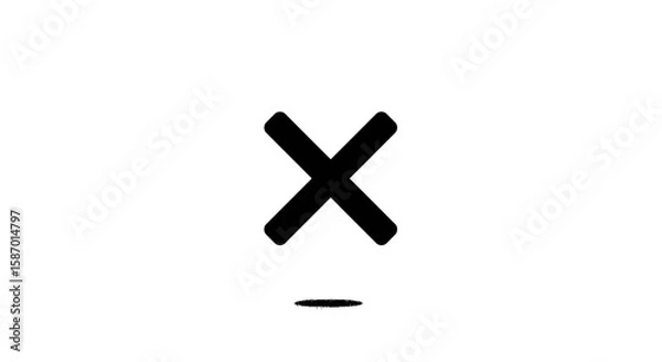 Fototapeta Bold Black X Symbol with a Small, Irregular Black Shadow Below