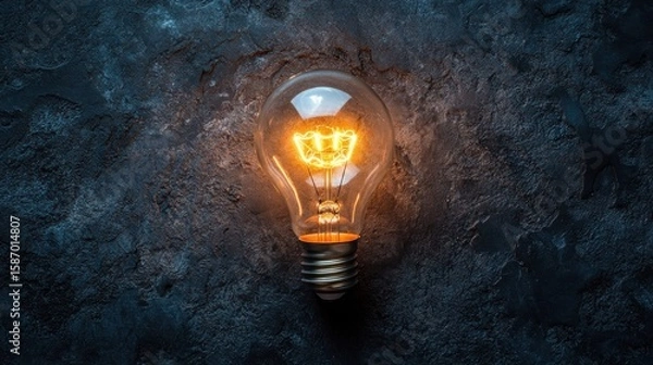 Fototapeta illuminating innovation: a glowing light bulb radiating bright ideas on a textured surface symbolizing creativity and the power of insight and imaginative thinking