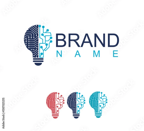 Fototapeta Printed Circuit Board Light Bulb with Speech Bubble – New Technology and Innovation Idea Concept
