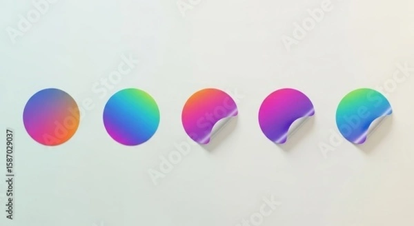 Obraz Vibrant gradient circle stickers arranged in a row offer a modern, colorful design element, perfect for branding, labels, or adding a playful touch to creative projects.