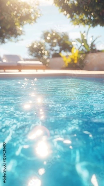 Obraz An inviting empty poolside surface bathed in sunlight, framed by a luxurious hotel swimming pool, evoking the perfect summer getaway vibe for relaxation and leisure