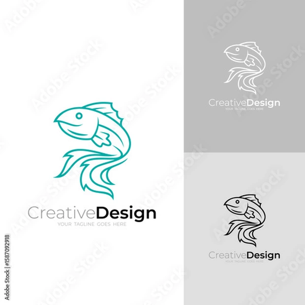 Obraz logo of a fish with a long, beautiful tail swimming, line logos