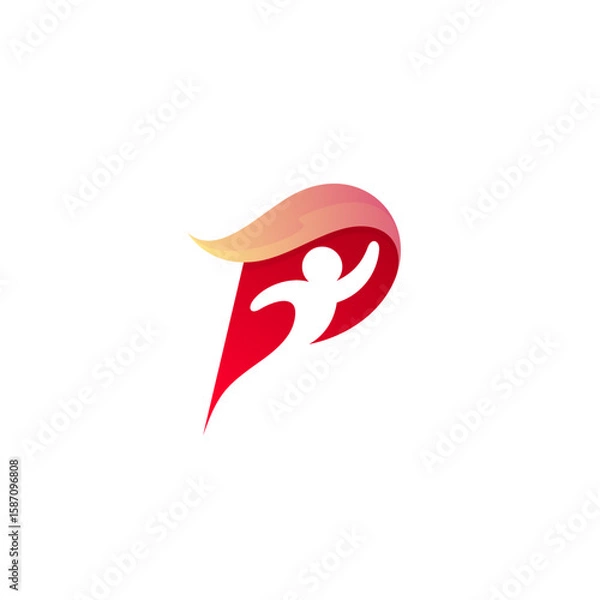 Obraz P logo and people design combination, red color