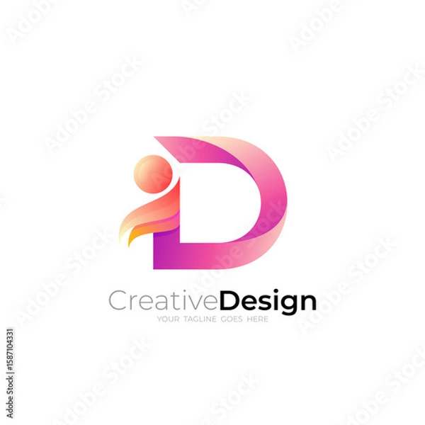 Fototapeta D logo and humanity icon with colorful 3d style, unity logos