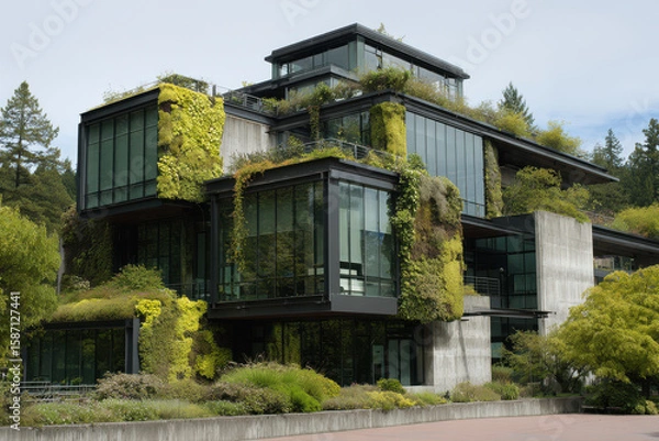 Obraz contemporary architectural facade showcasing innovative designs featuring homes with green roofs and vertical