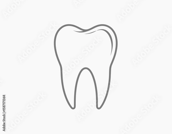Fototapeta A simple line drawing of a molar tooth, isolated on a white background, showcasing dental anatomy.