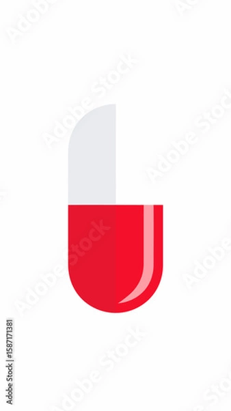 Fototapeta A single red and white capsule pill, isolated on white background.