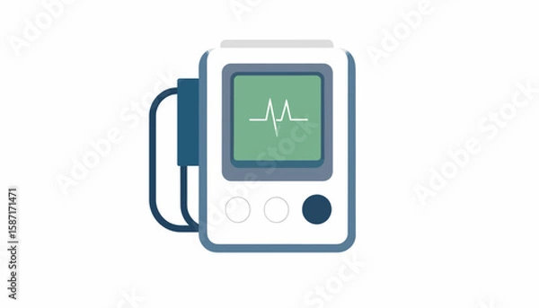 Fototapeta Medical device displaying a heart rate waveform on a green screen with attached cuff.