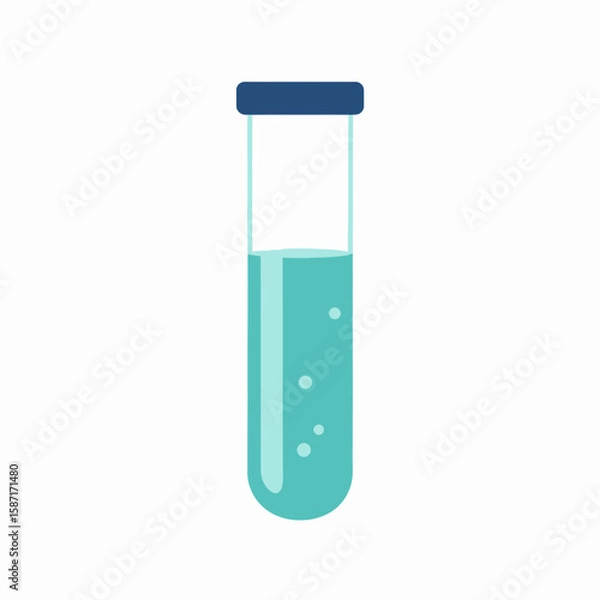 Fototapeta A single test tube filled with light teal liquid, showing bubbles.