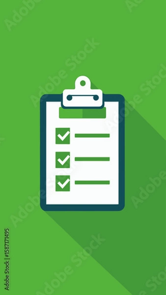 Fototapeta Clipboard illustration with check marks on a green background, representing tasks completed or a checklist.