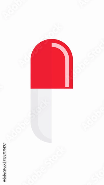 Fototapeta A red and white capsule pill is depicted against a white background in a minimalist, flat style.