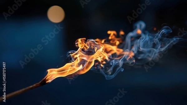 Fototapeta Captivating Smouldering Ember with Wisps of Smoke on Navy Background