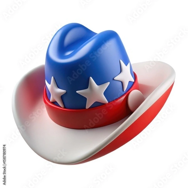 Fototapeta Patriotic cowboy hat with stars and stripes design isolated on white background