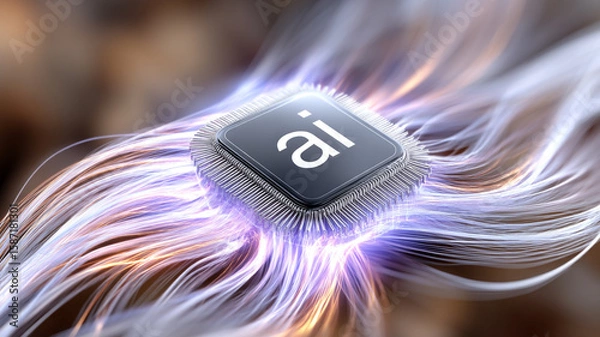 Fototapeta Ai processor with glowing energy streams representing data flow