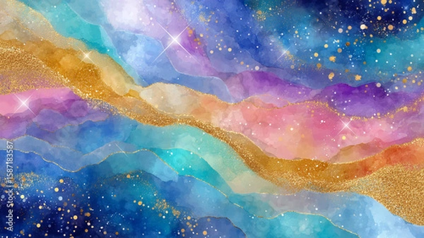 Fototapeta Colorful abstract galaxy with swirling colors and glitter