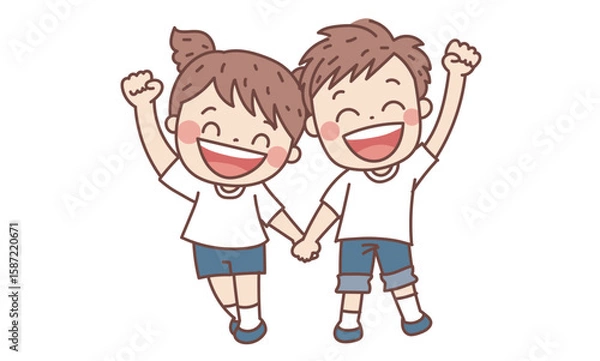 Obraz ガッツポーズ　手繋ぎ　子どもたち