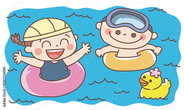 Obraz 水遊び,子どもたち