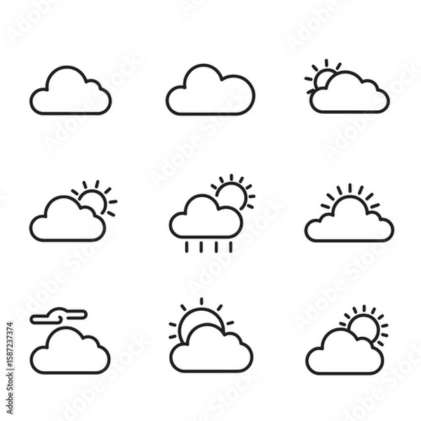 Obraz Set of minimalist weather icons illustrating sunny cloudy and rainy day conditions
