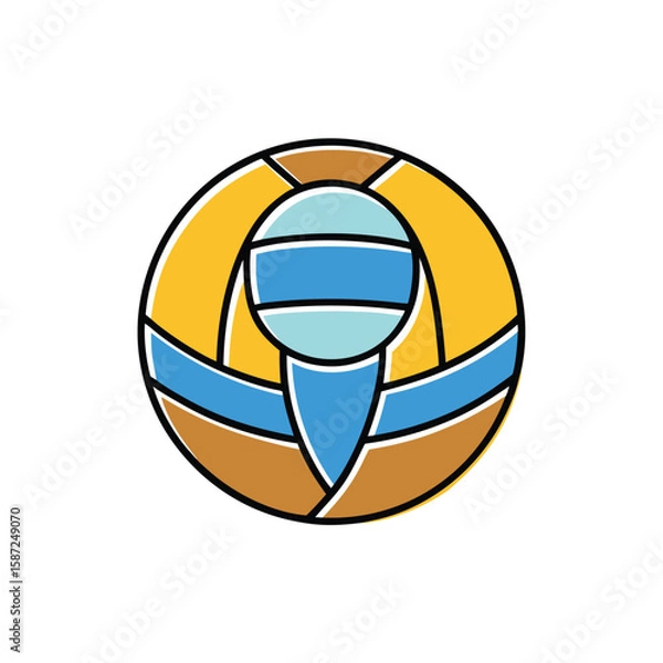 Fototapeta Abstract circular emblem with blue and gold segments vector