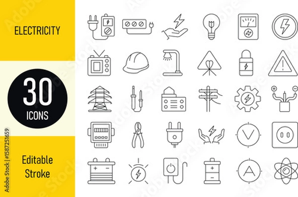 Fototapeta Electricity Line Icon Set Power and Energy Vector Symbols outline style with editable stroke