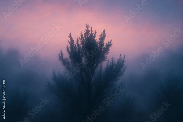 Fototapeta Ethereal Sagebrush in Morning Fog with Pastel Dawn Sky