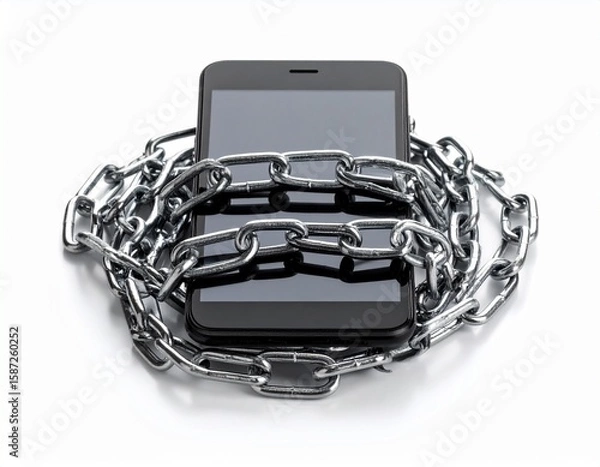 Fototapeta Minimalist Tech Scene Featuring Bound Smartphone, a dramatic concept of privacy, control, and digital trap