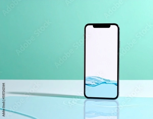 Fototapeta Soft Aqua Flowing Water Screen on Minimal Device, a reflective concept of digital detox