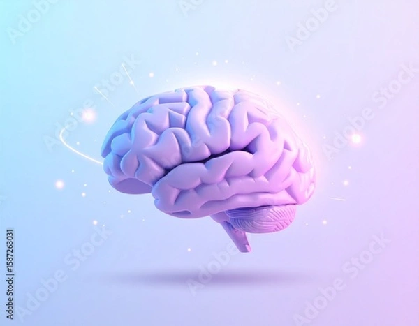 Fototapeta Lavender Blue Digital Brain, a dreamy concept for tech, learning, and creativity