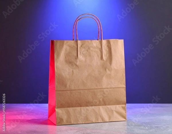 Fototapeta Neutral Kraft Paper Bag Centered on Concrete Surface, a Stylish Product Shot for Sustainable Packaging Showcase