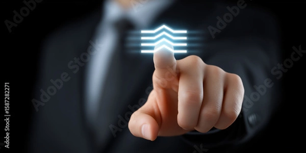 Obraz Businessman Touching Hologram in Virtual Space with Financial Data