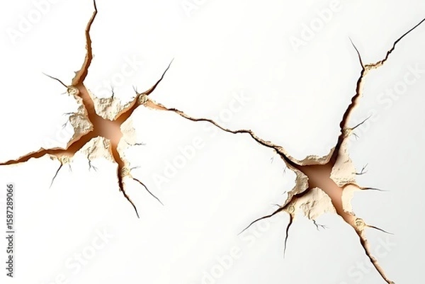 Obraz Cracked wall texture background, damage surface, plaster crack, grunge effect, broken white wall design 
