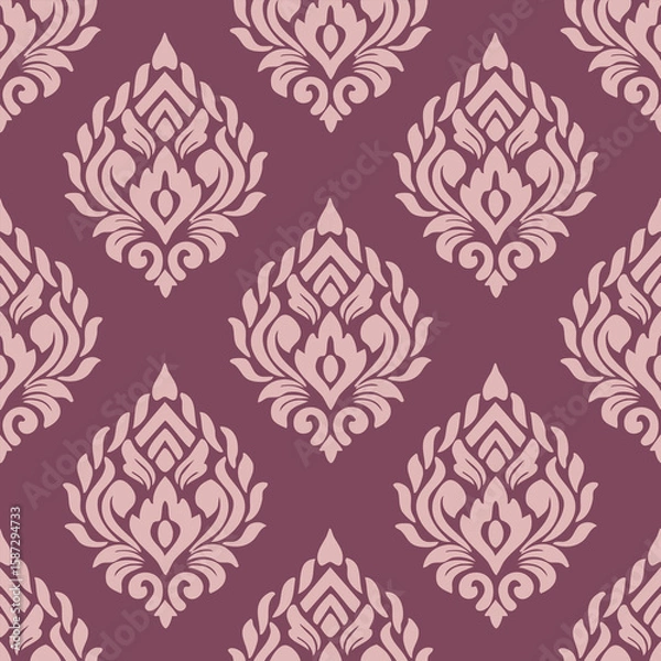 Obraz Wallpaper in the style of Baroque. Seamless vector background. White and grey floral ornament. Graphic pattern for fabric, wallpaper, packaging. Ornate Damask flower ornament.