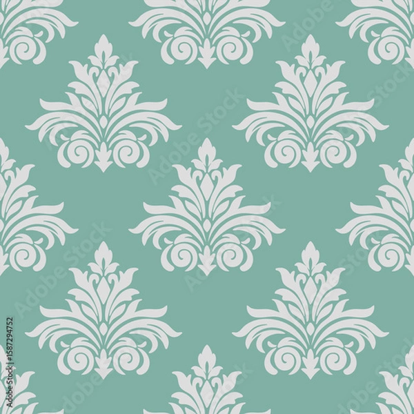 Obraz Wallpaper in the style of Baroque. Seamless vector background. White and grey floral ornament. Graphic pattern for fabric, wallpaper, packaging. Ornate Damask flower ornament.