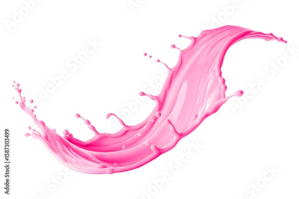 Fototapeta Vibrant pink liquid splash with droplets and smooth curves isolated on transparent background