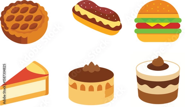 Obraz Chocolate Cake Pie and Dessert Icon Collection on White Background