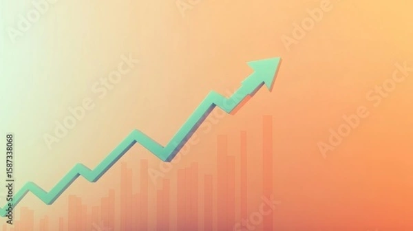 Fototapeta A rising arrow and bar graph illustrate financial growth and success, ideal for business presentations, investment strategies, and economic forecasts, conveying positive trends.
