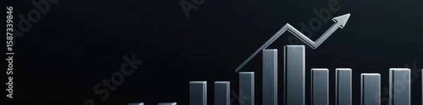 Fototapeta Silver bar graph with an upward trending arrow showcases business growth and financial success, ideal for illustrating market analysis and positive economic performance.