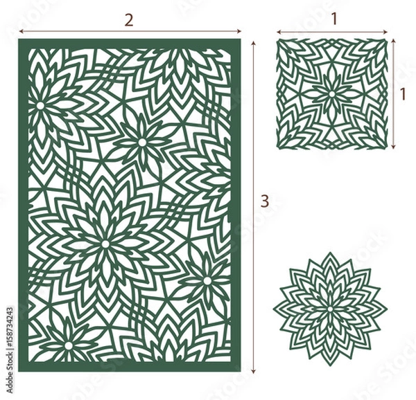 Obraz Vector Laser cut panel, the seamless pattern and flower. Image suitable for engraving, printing, plotter cutting, laser cutting paper, wood, metal, stencil manufacturing.