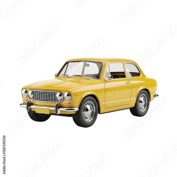 Obraz Classic yellow car isolated black background