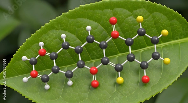 Fototapeta EGCG Molecule Model on Green Tea Leaf