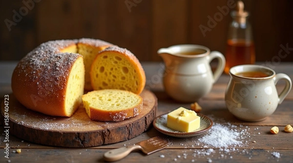 Fototapeta a traditional Australian damper bread, round in shape with a rustic