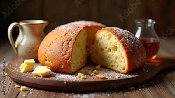 Fototapeta a traditional Australian damper bread, round in shape with a rustic