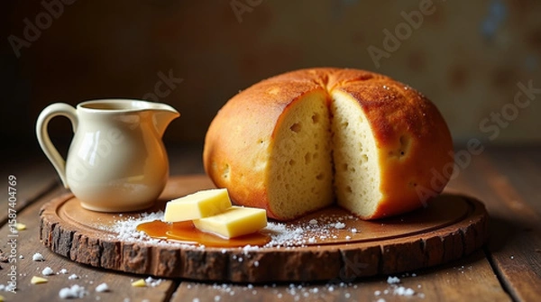 Fototapeta a traditional Australian damper bread, round in shape with a rustic