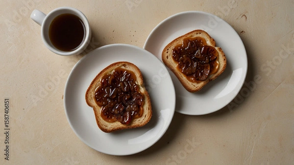 Fototapeta Australian vegemite spread on buttered toast slices