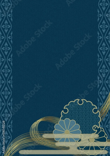 Fototapeta 日本の伝統文様　青海波　雪輪　菊　立沸　藍