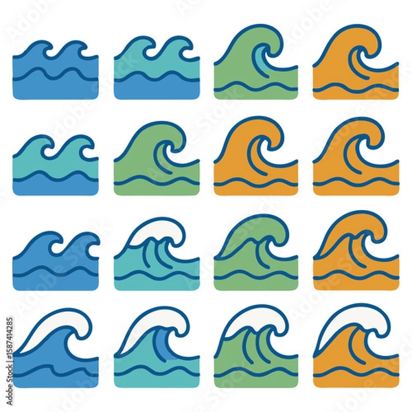 Fototapeta A collection of stylized, colorful wave illustrations, showcasing different shapes.