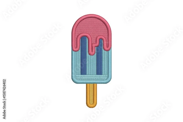 Fototapeta Pink and blue popsicle with yellow stick ice pop frozen treat