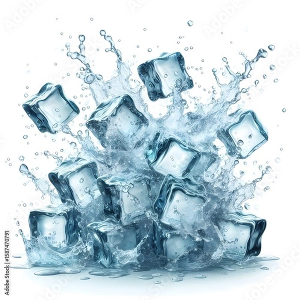 Fototapeta fresh cold splashing ice cubes isolated on white background