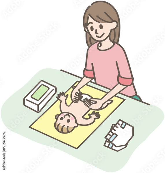 Obraz 赤ちゃんのおむつ替えをする人