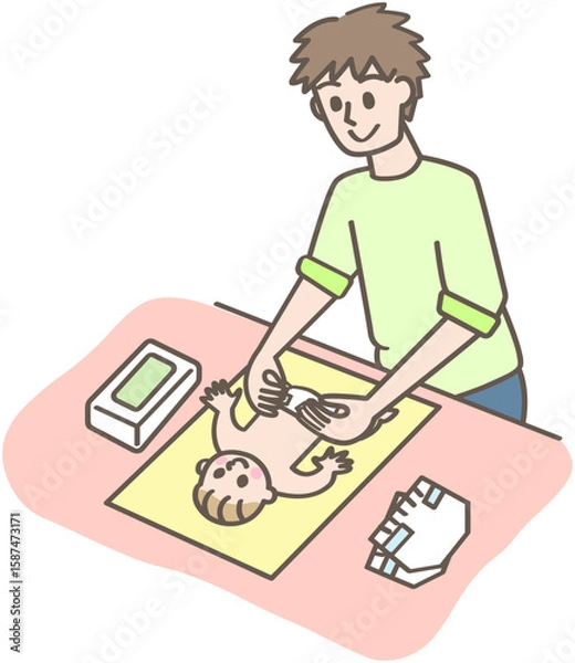 Obraz 赤ちゃんのおむつ替えをする人